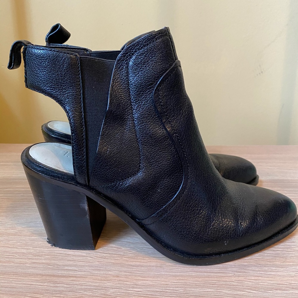 Black leather healed mules with strap